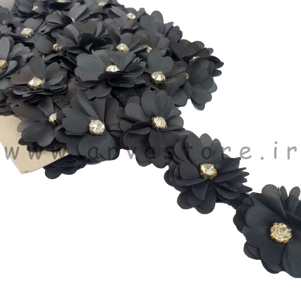 گل پارچه ای نگین دار مشکی (۱۰ عدد گل)