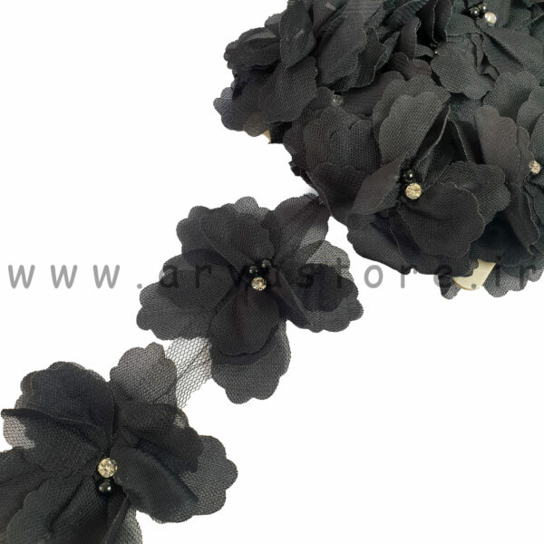 گل پارچه ای نگین دار مشکی (۱۰ عدد گل)