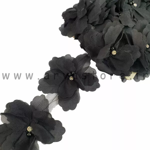 گل پارچه ای نگین دار مشکی (۱۰ عدد گل)