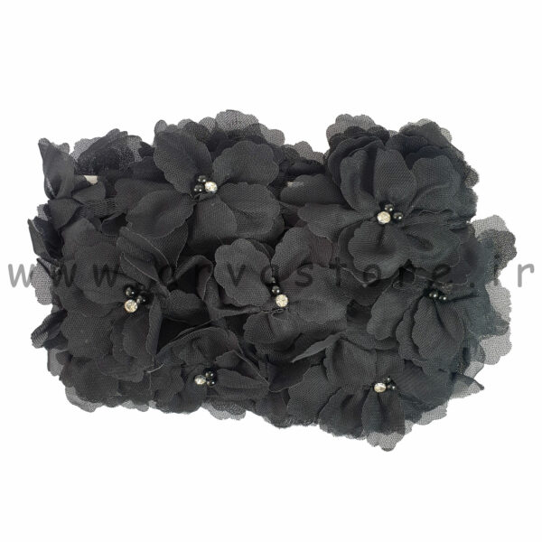 گل پارچه ای نگین دار مشکی (۱۰ عدد گل)