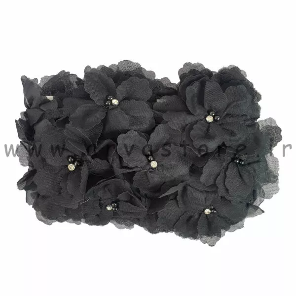 گل پارچه ای نگین دار مشکی (۱۰ عدد گل)